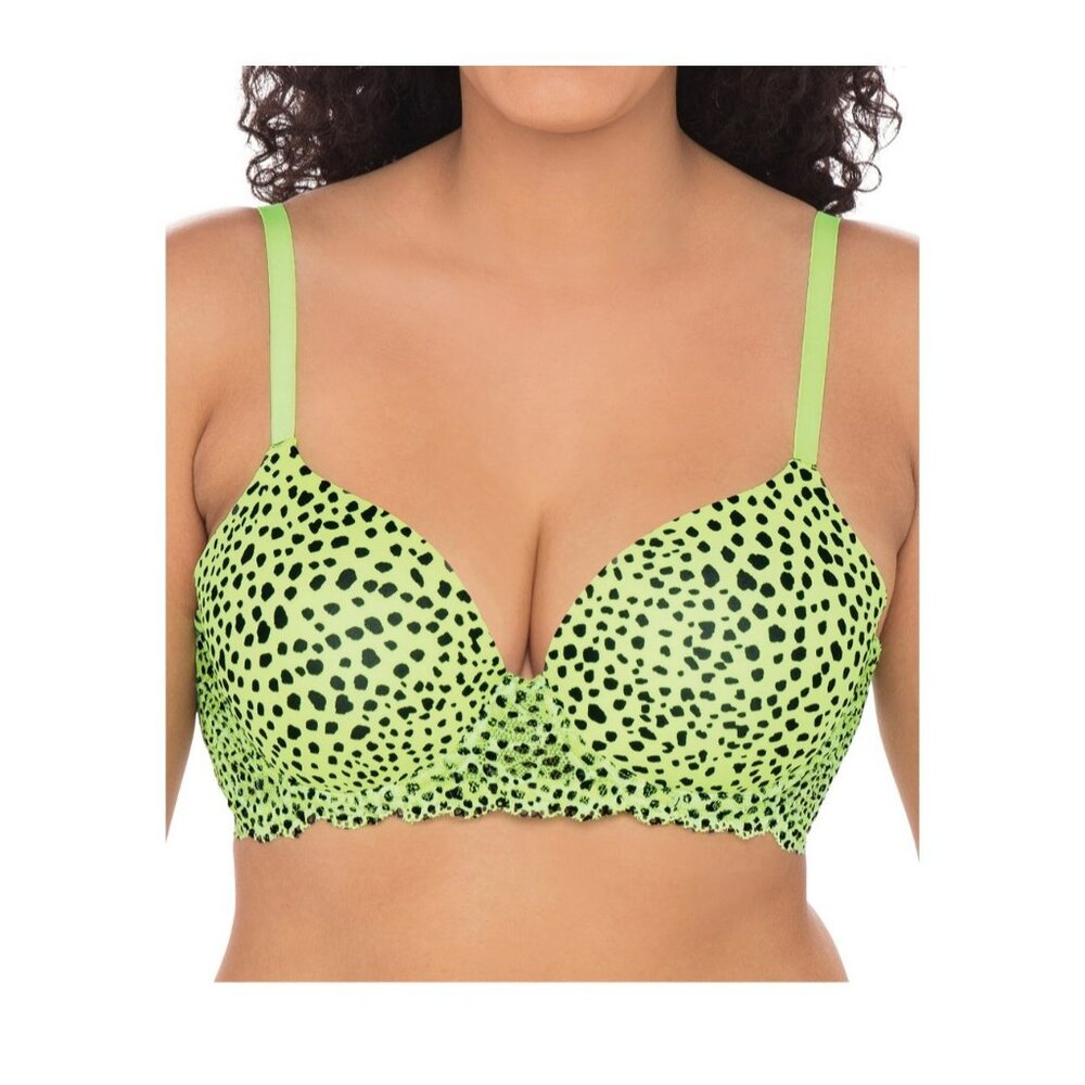 NWT No Boundaries Juniors' Ladies Neon Green leopard Print T-Shirt Bra SZ‎ 32B